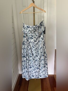 NWT TUCKERNUCK English Factory Blue and White Strapless Floral Dress